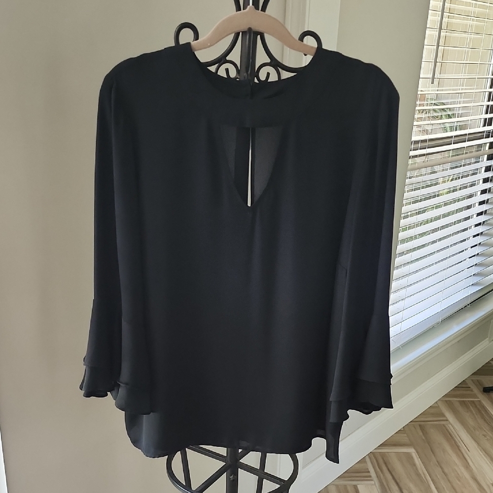 New York & Company Black Relaxed Blouse with Bell Sleeves
